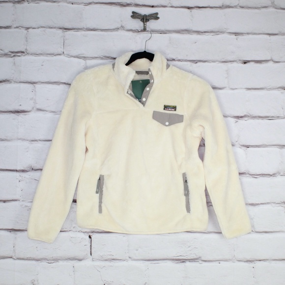 L.L. Bean Tops - NEW LL Bean High Pile Fleece T Snap Pullover Cream